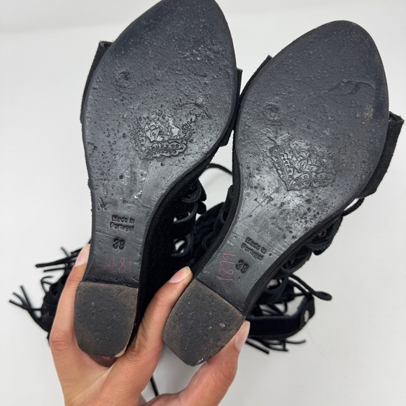Free People Solstice Suede Fringe Wedge Sandals Black - Picture 9 of 16